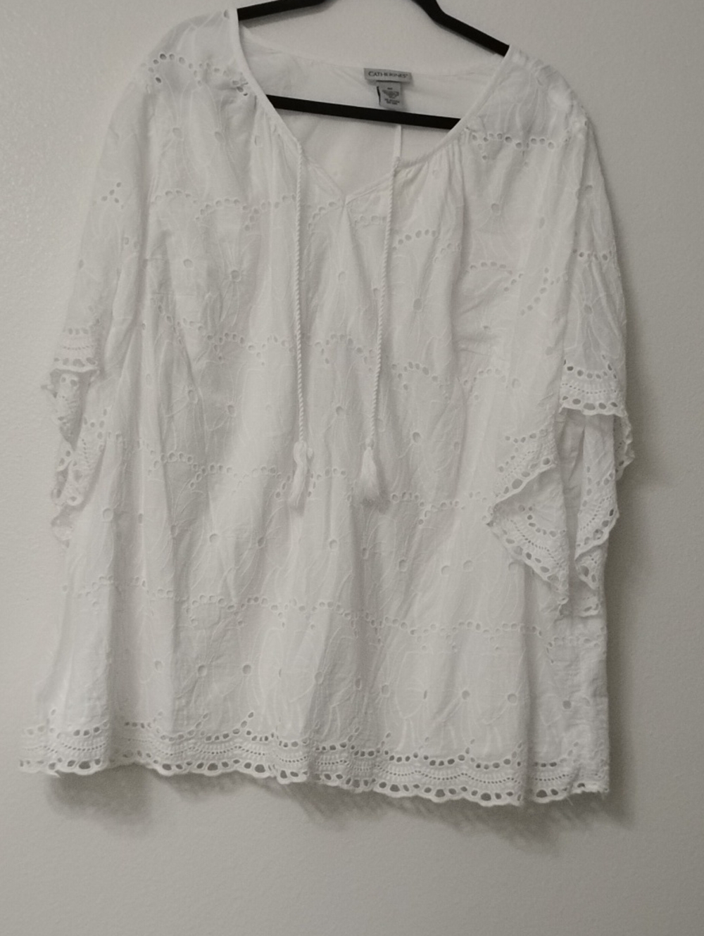 Catherines White Eyelet Peasant Blouse Pit To Pit 30 Long 30